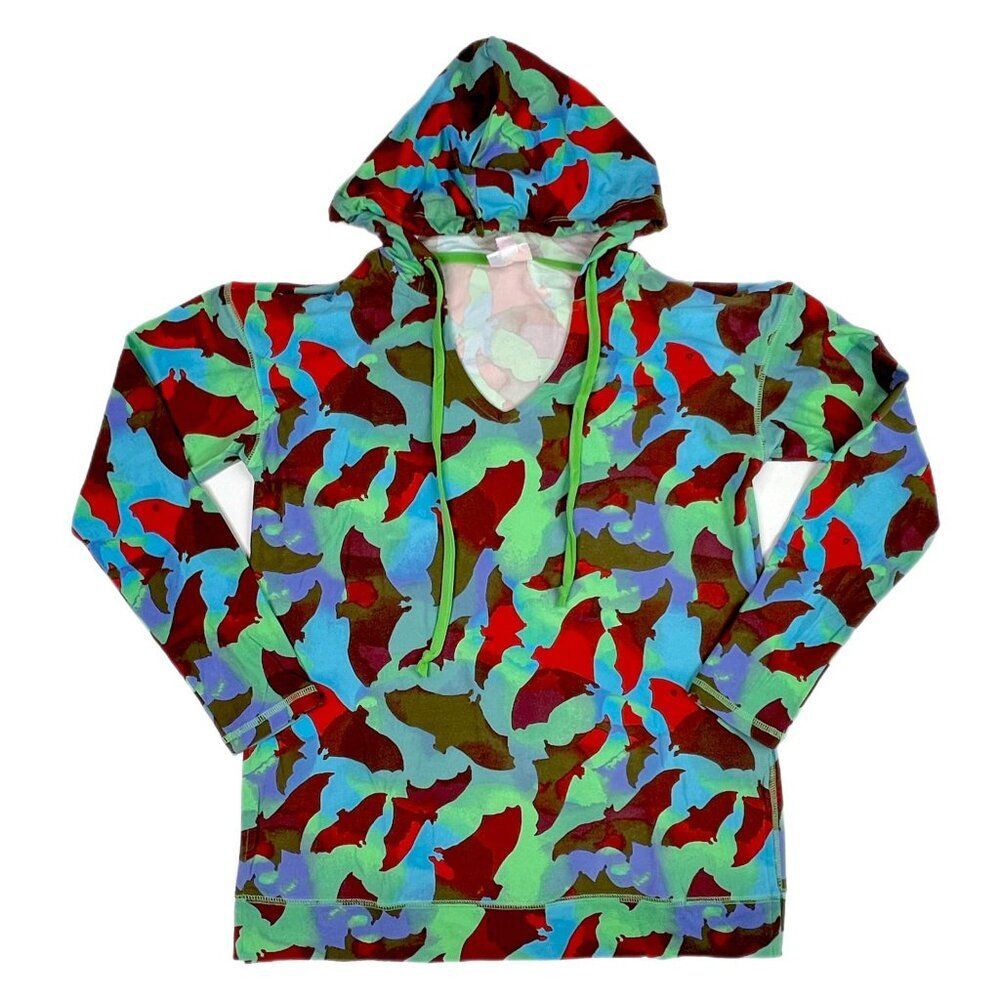 NEW XL LuLaRoe‎ Eliza Bat Hoodie Pullover V Neck Long Sleeve Knit Blue Green Red